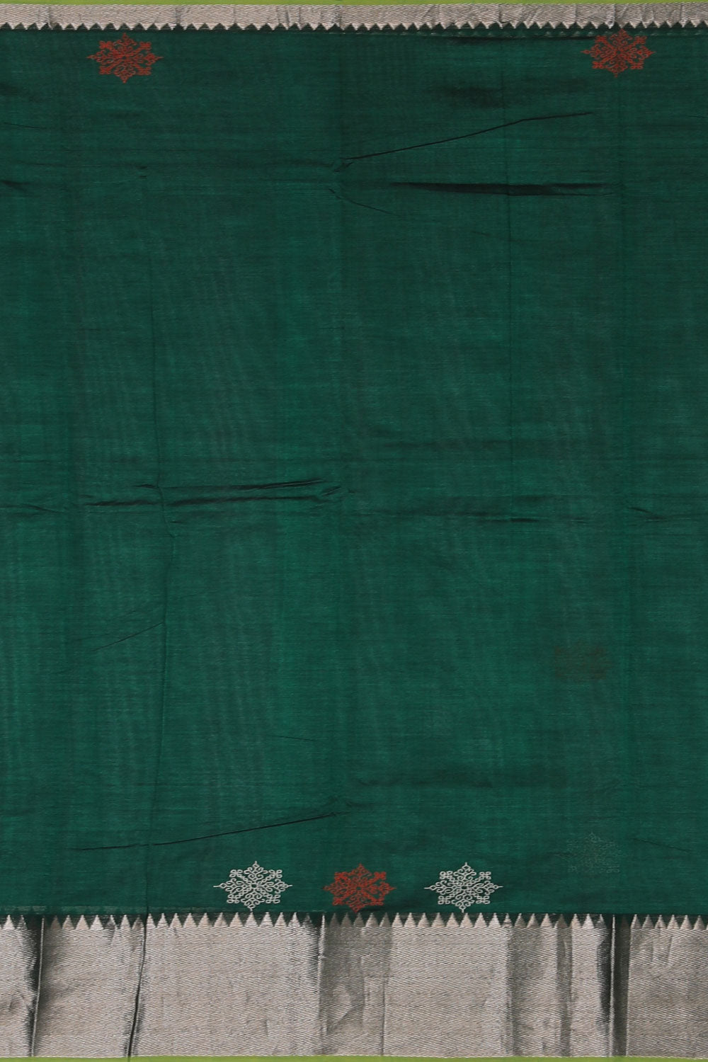 Collection of Mangalgiri Silk Bottle Green Saree in a gallery layout