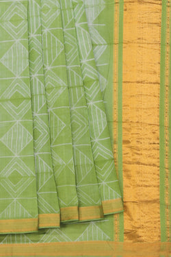 Collection of Mangalgiri Needle Print Green Saree in a gallery layout