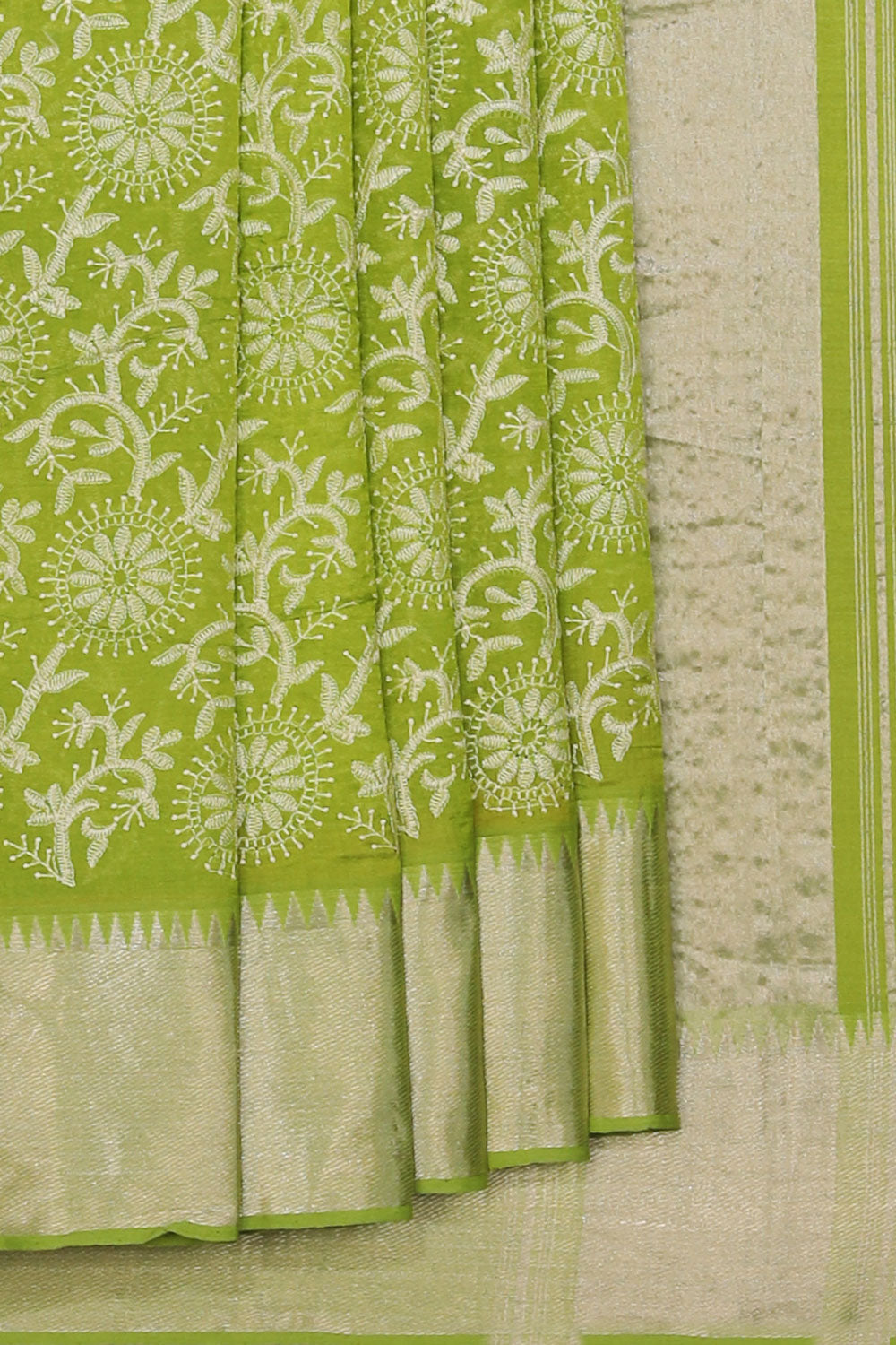 Collection of Mangalgiri Silk Green Saree in a gallery layout