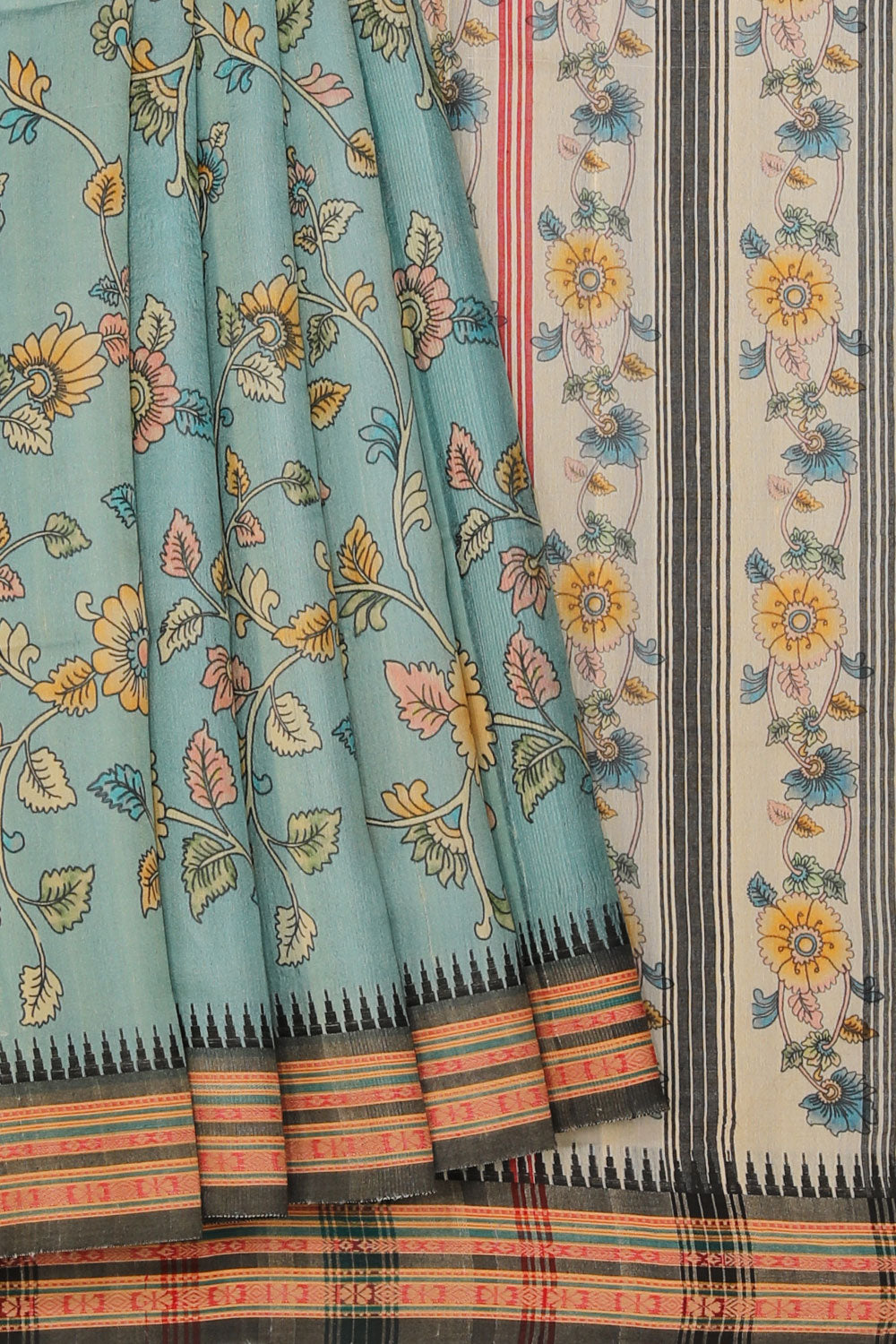 Collection of Tussar-Silk Printed Pastel Blue Saree in a gallery layout