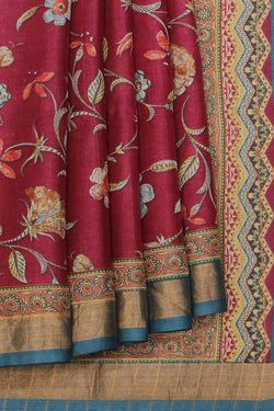 Collection of Tussar-Silk Printed Plum Pink Saree in a gallery layout