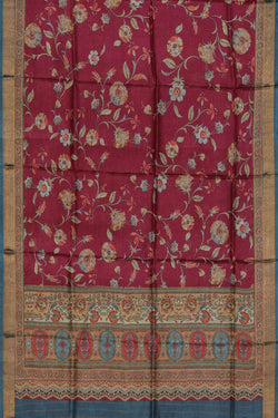 Collection of Tussar-Silk Printed Plum Pink Saree in a gallery layout