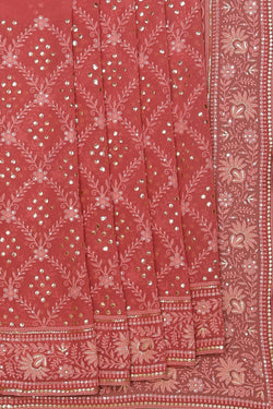 Collection of Georgette Coral-Pink Saree in a gallery layout