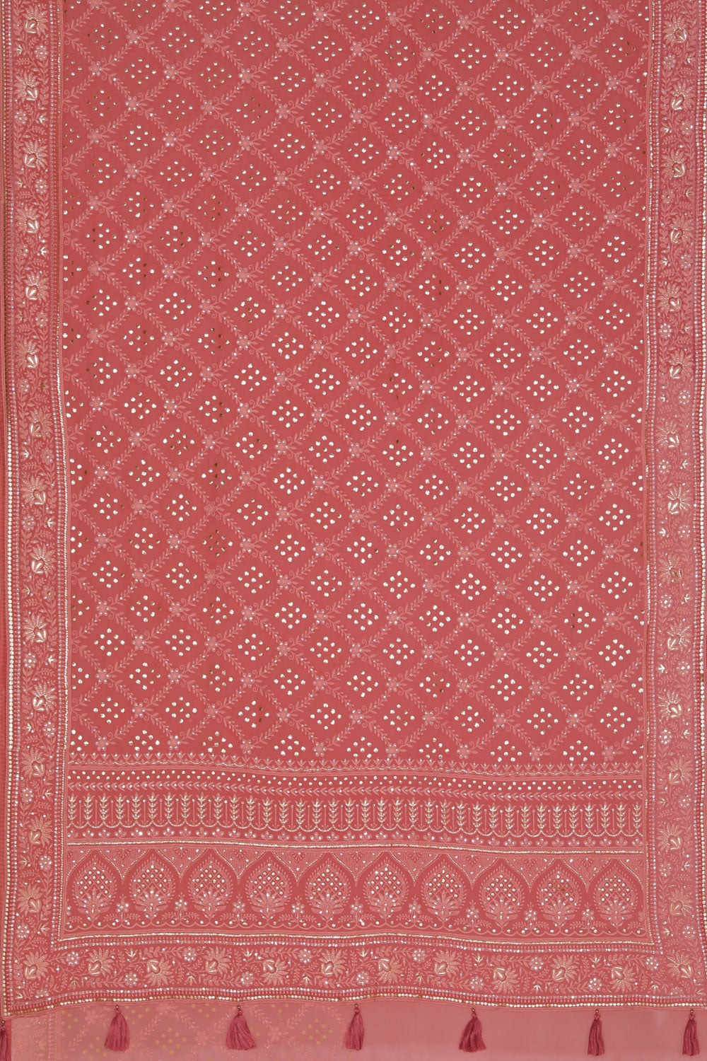 Collection of Georgette Coral-Pink Saree in a gallery layout