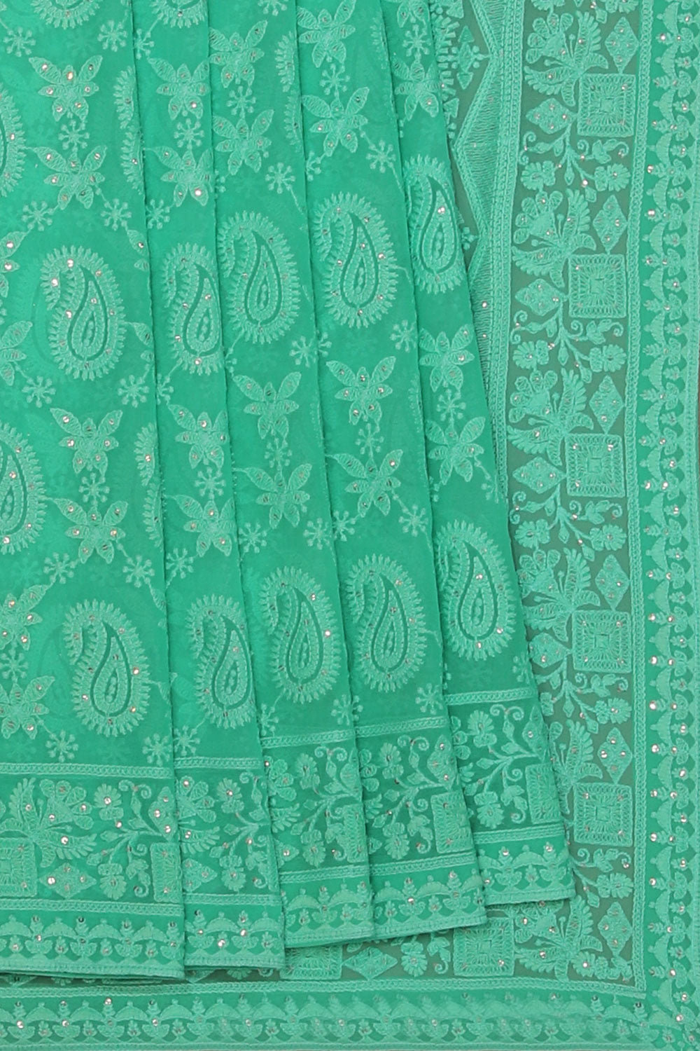 Collection of Georgette Green Saree in a gallery layout