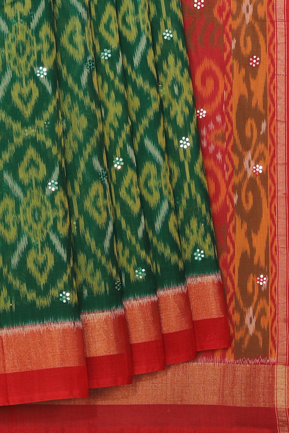 Collection of Ikat Cotton-Silk Green Saree in a gallery layout