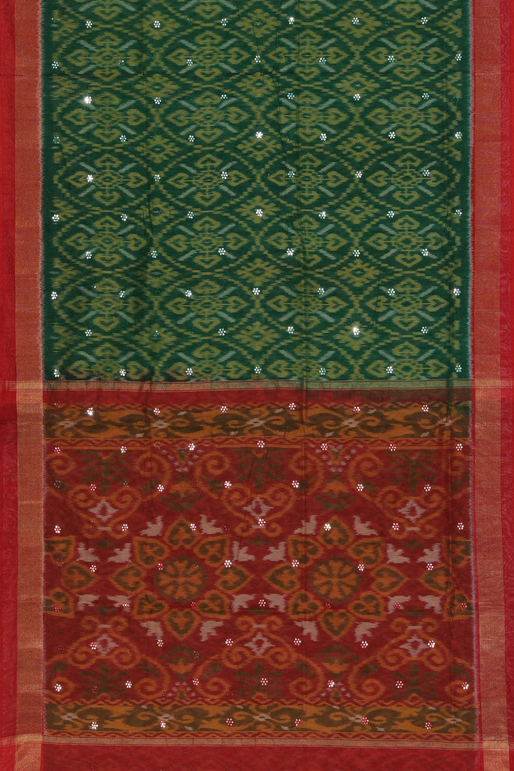 Collection of Ikat Cotton-Silk Green Saree in a gallery layout