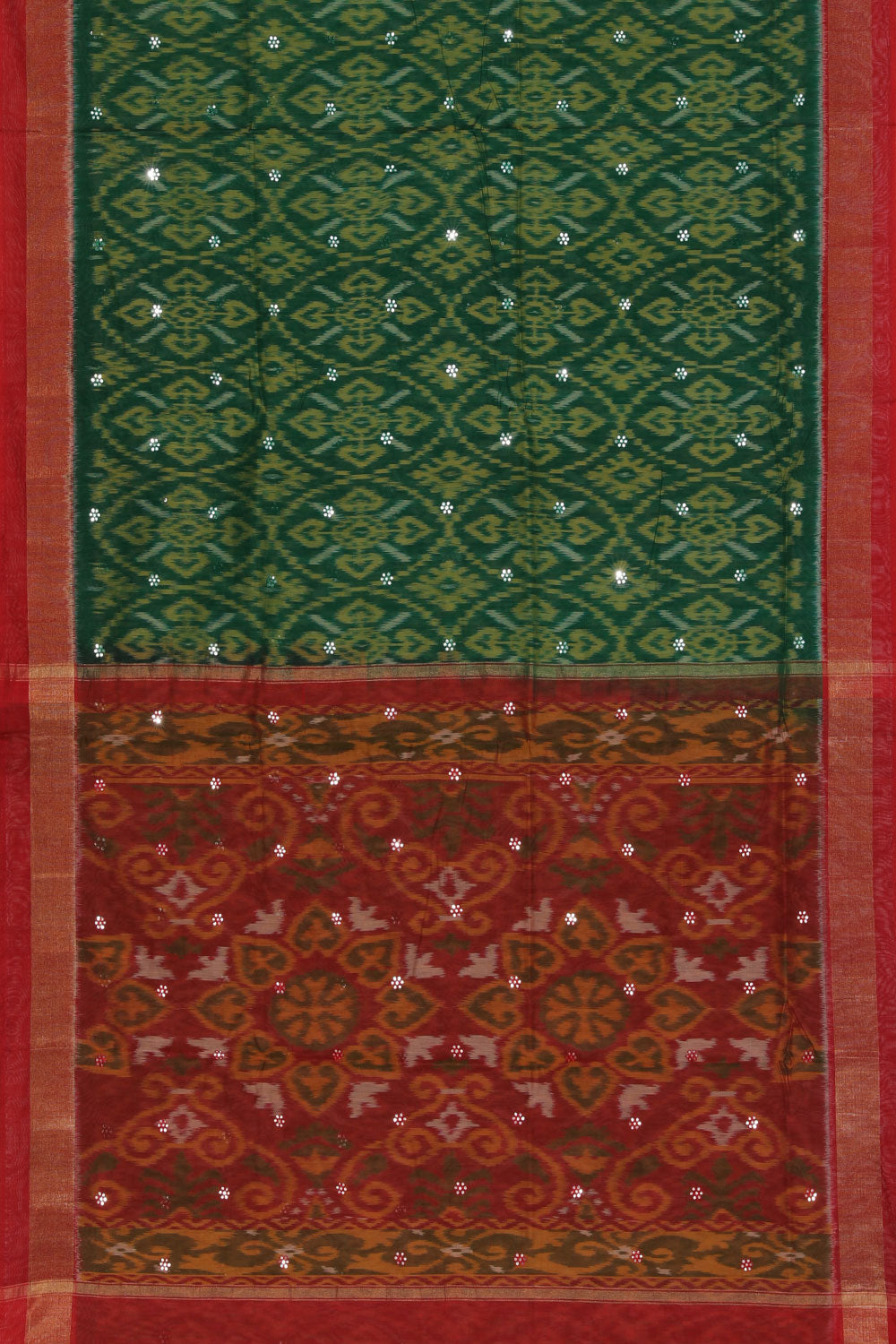 Image of Ikat Cotton-Silk Green Saree