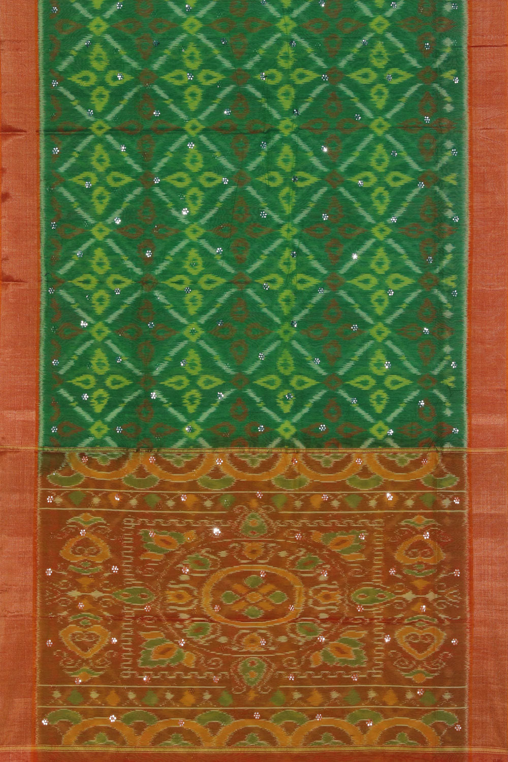 Collection of Ikat Cotton-Silk Green Saree in a gallery layout