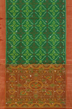 Collection of Ikat Cotton-Silk Green Saree in a gallery layout