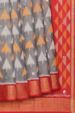 Collection of Ikat Cotton-Silk Grey Saree in a gallery layout