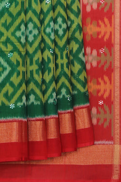 Collection of Ikat Cotton-Silk Green Saree in a gallery layout