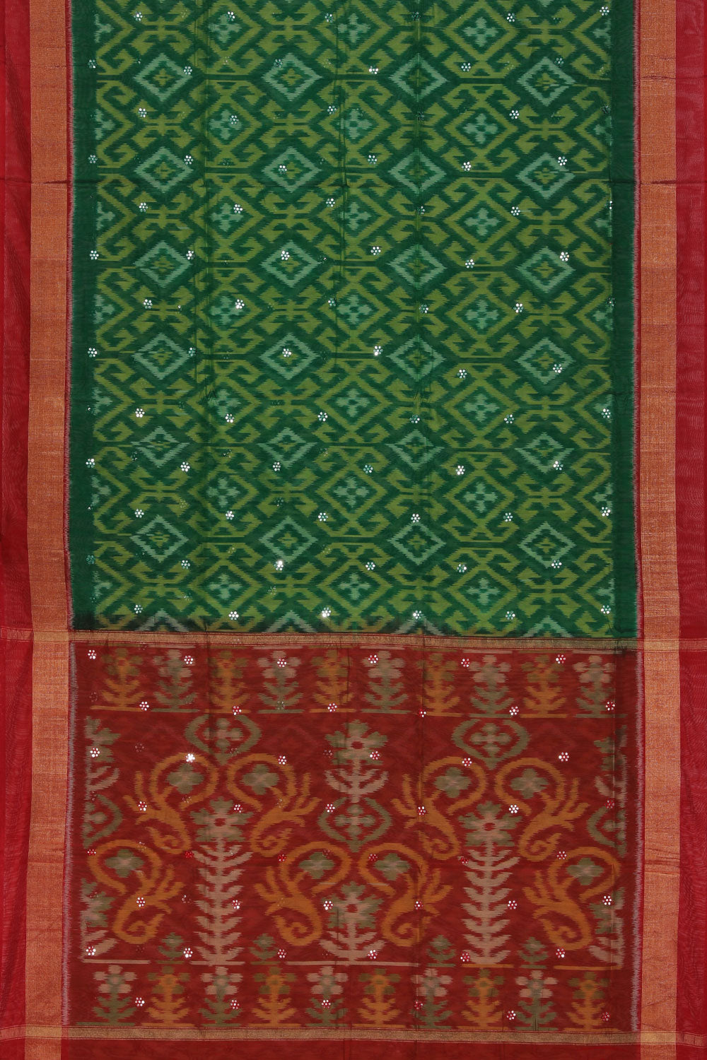 Collection of Ikat Cotton-Silk Green Saree in a gallery layout