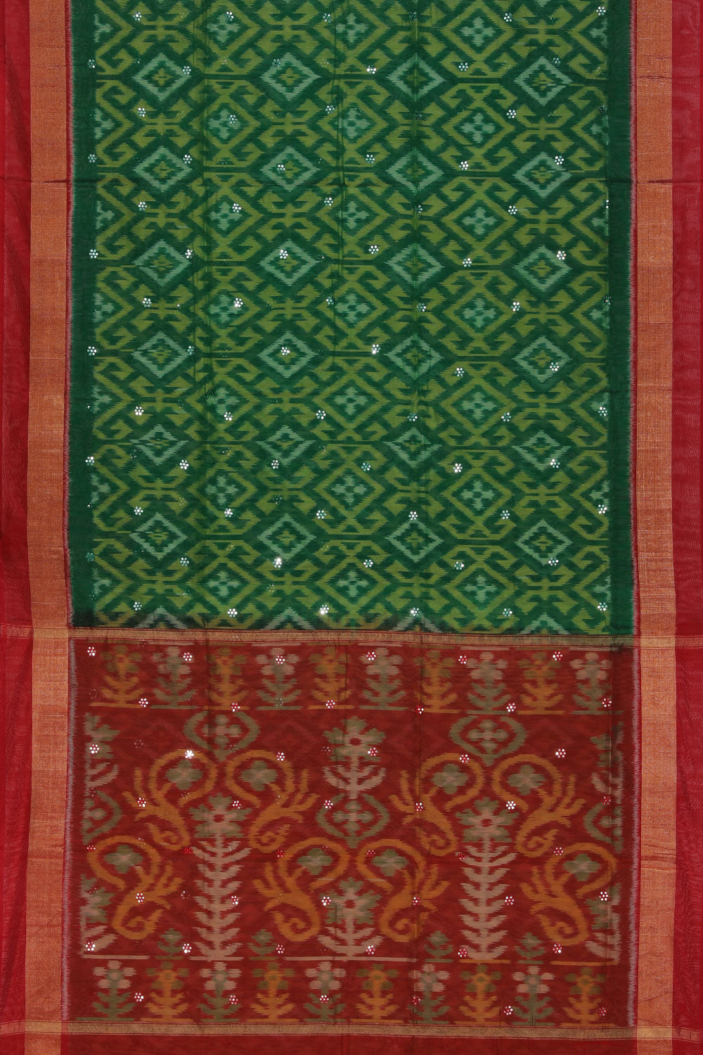 Image of Ikat Cotton-Silk Green Saree