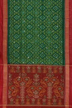 Collection of Ikat Cotton-Silk Green Saree in a gallery layout