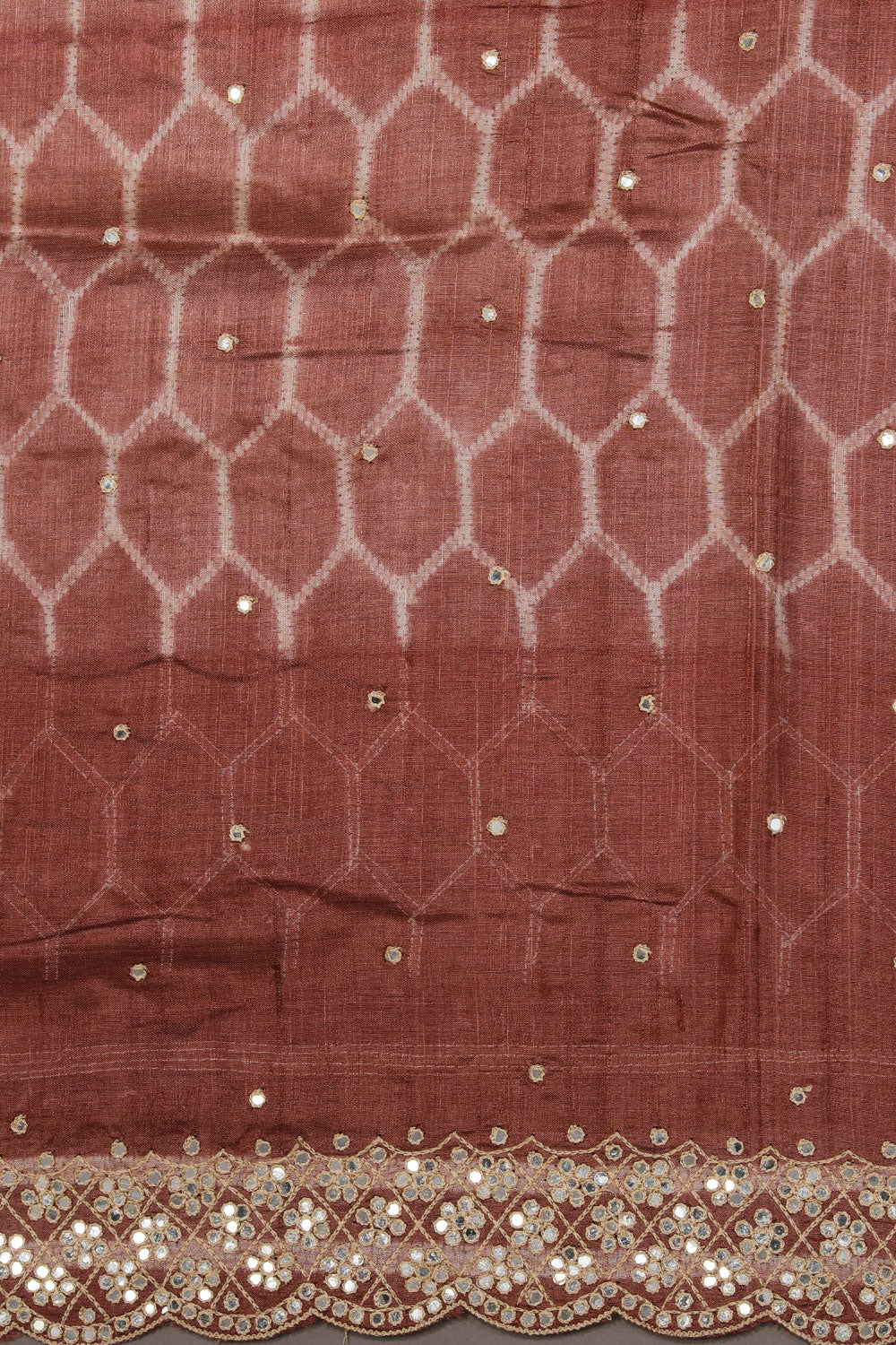 Tussar-Silk Shibori Printed Brown Saree