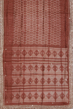 Image of Tussar-Silk Shibori Printed Brown Saree