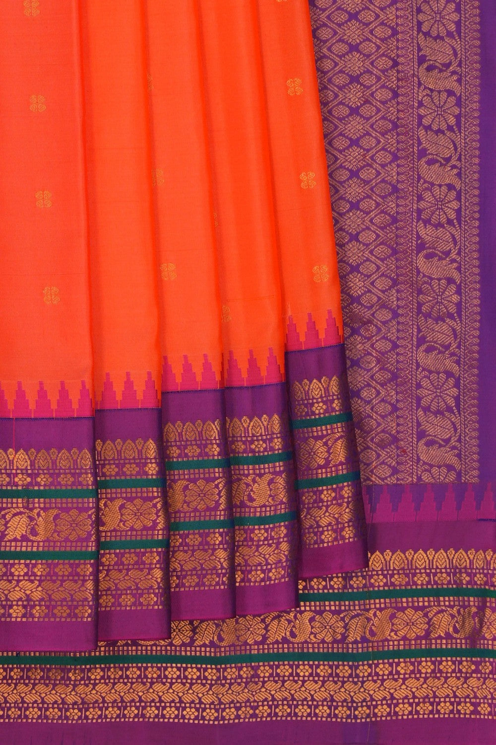 Image of Gadwal Silk Orange Saree