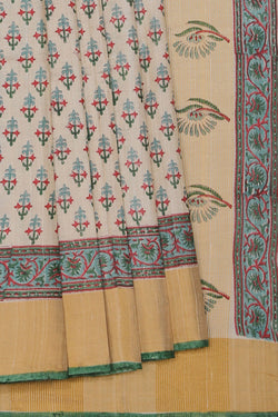 Collection of Tussar-Silk Flower Print Saree in a gallery layout