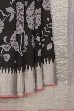 Collection of Mangalgiri Silk Printed Black Saree in a gallery layout