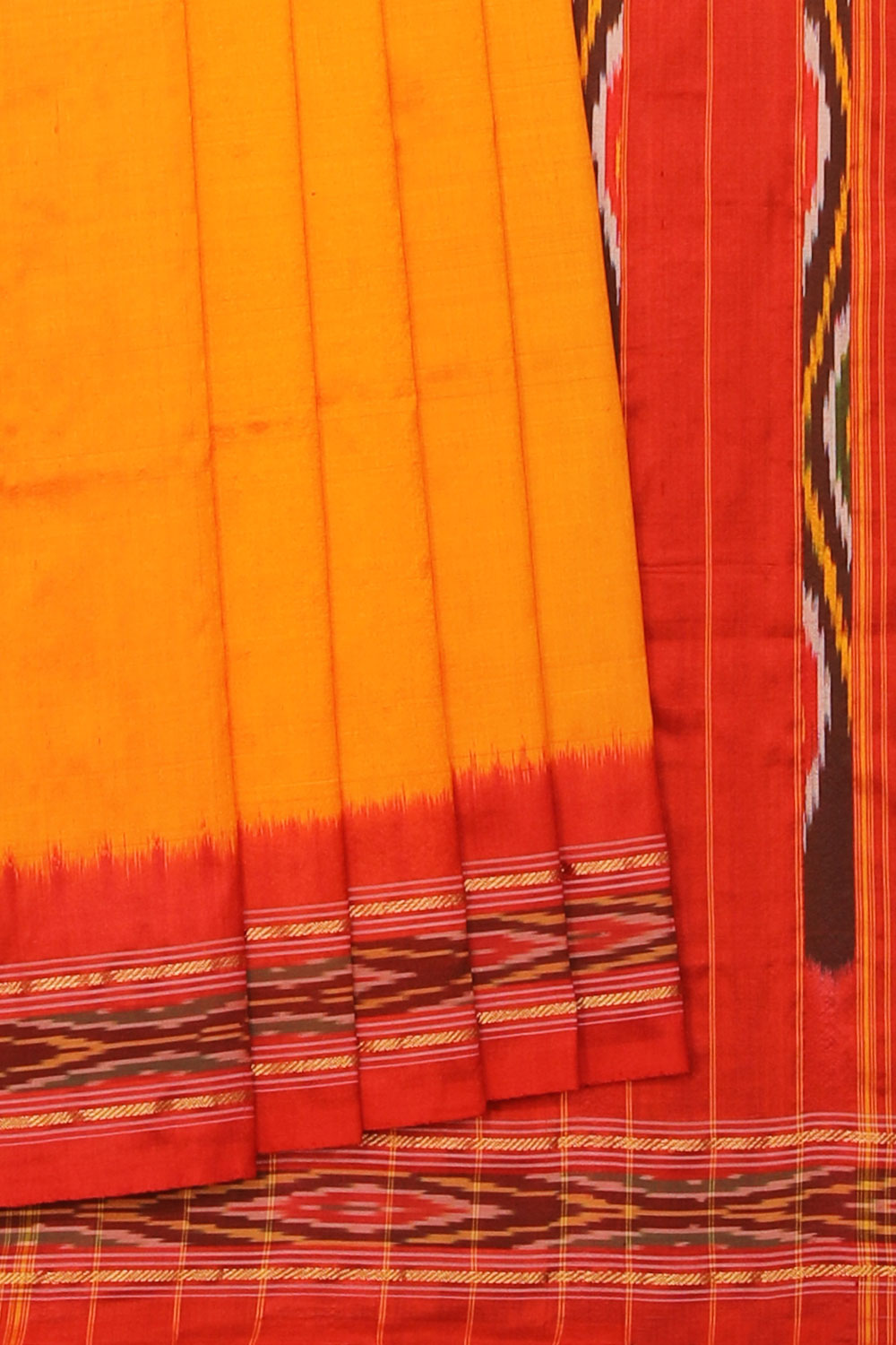 Collection of Pochampally Silk Ikat Mustard Saree in a gallery layout