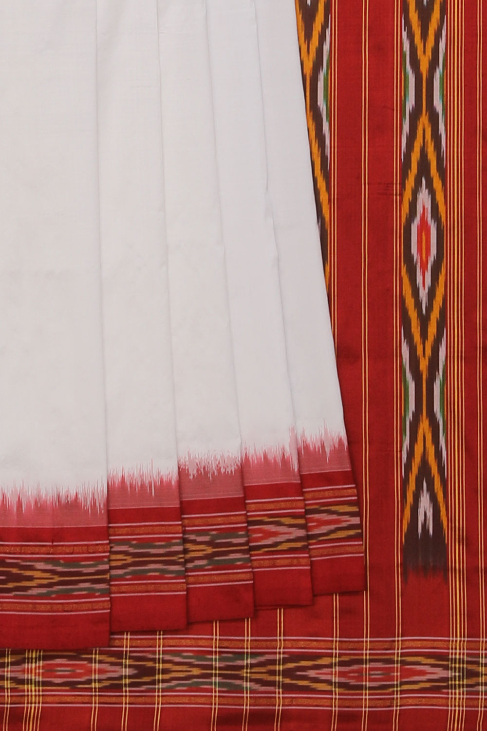 Collection of Pochampally Silk Ikat White Saree in a gallery layout