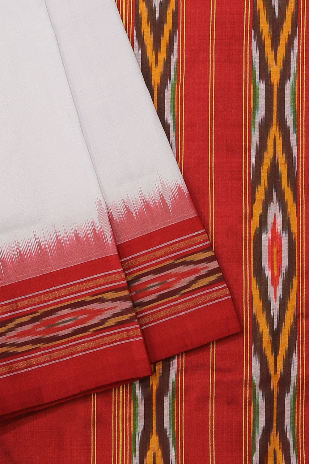 Collection of Pochampally Silk Ikat White Saree in a gallery layout