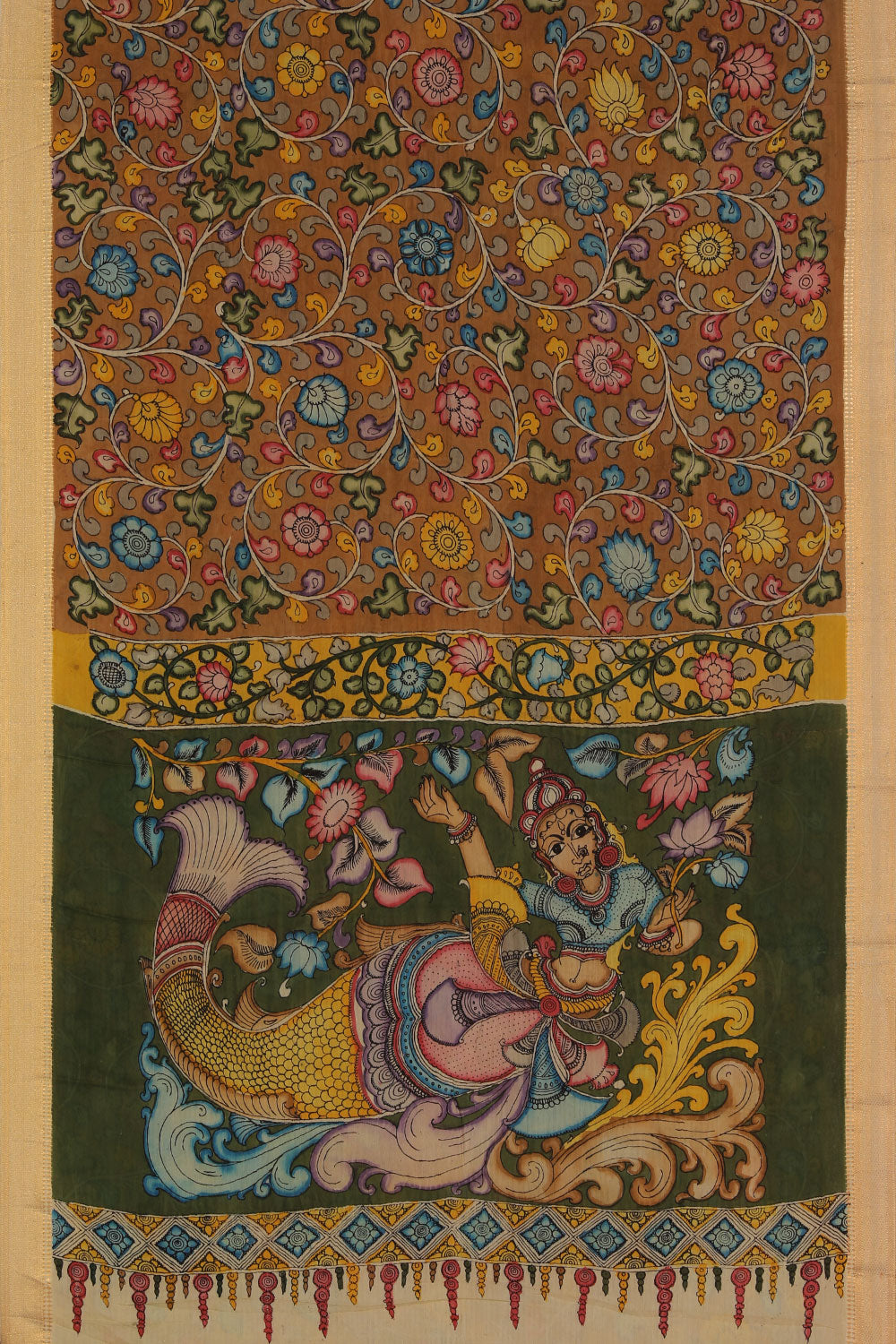 Image of Mangalgiri Silk Kalamkari-Painted Saree