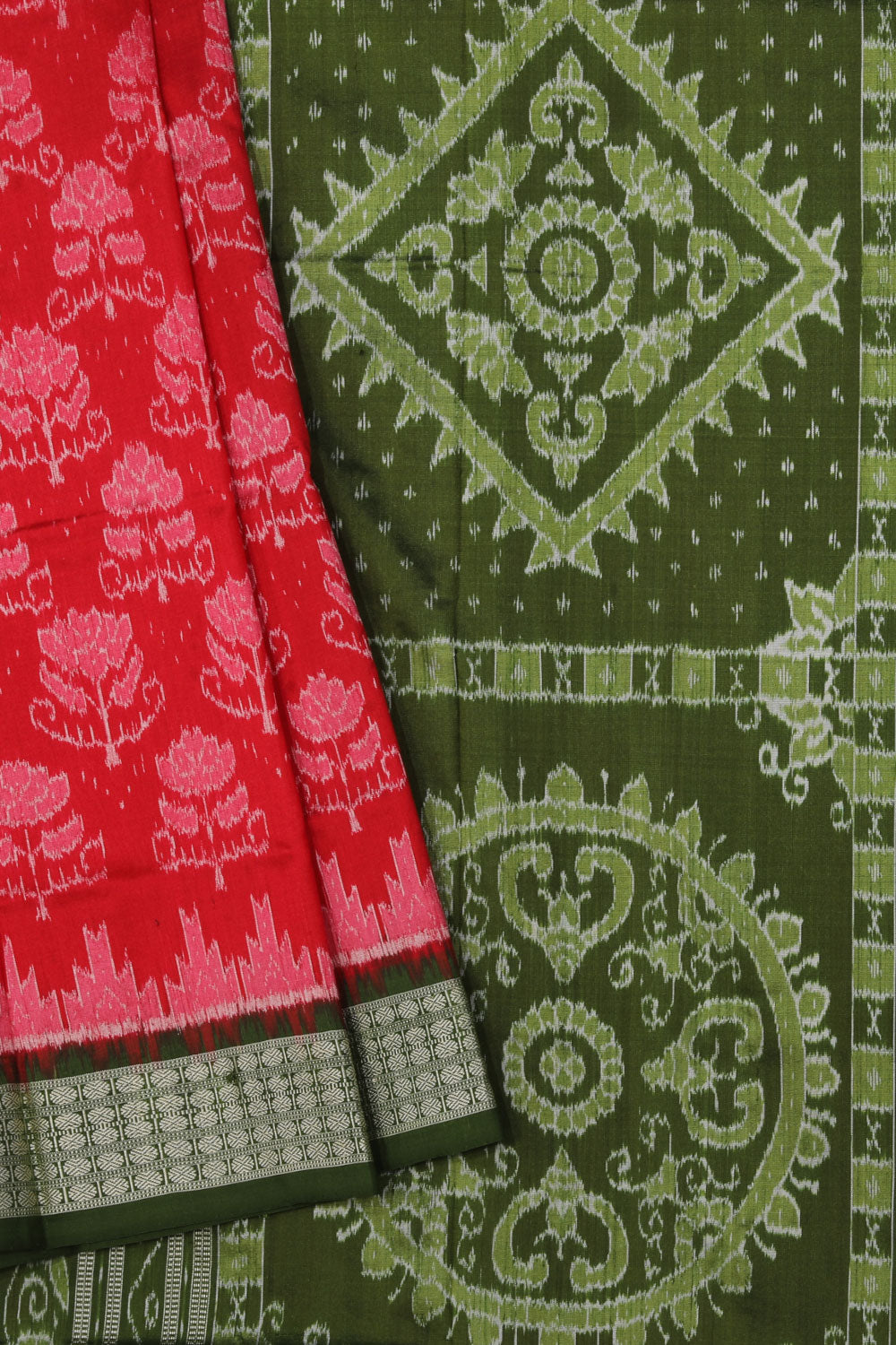 Collection of Sambalpuri Silk Coral Red Saree in a gallery layout