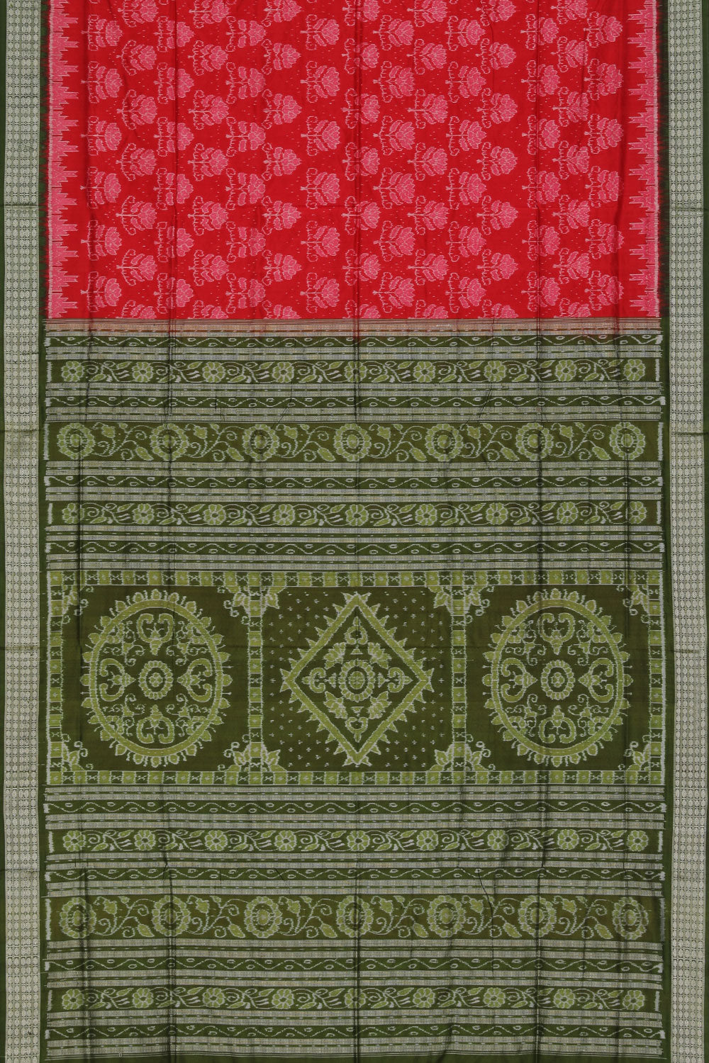 Image of Sambalpuri Silk Coral Red Saree