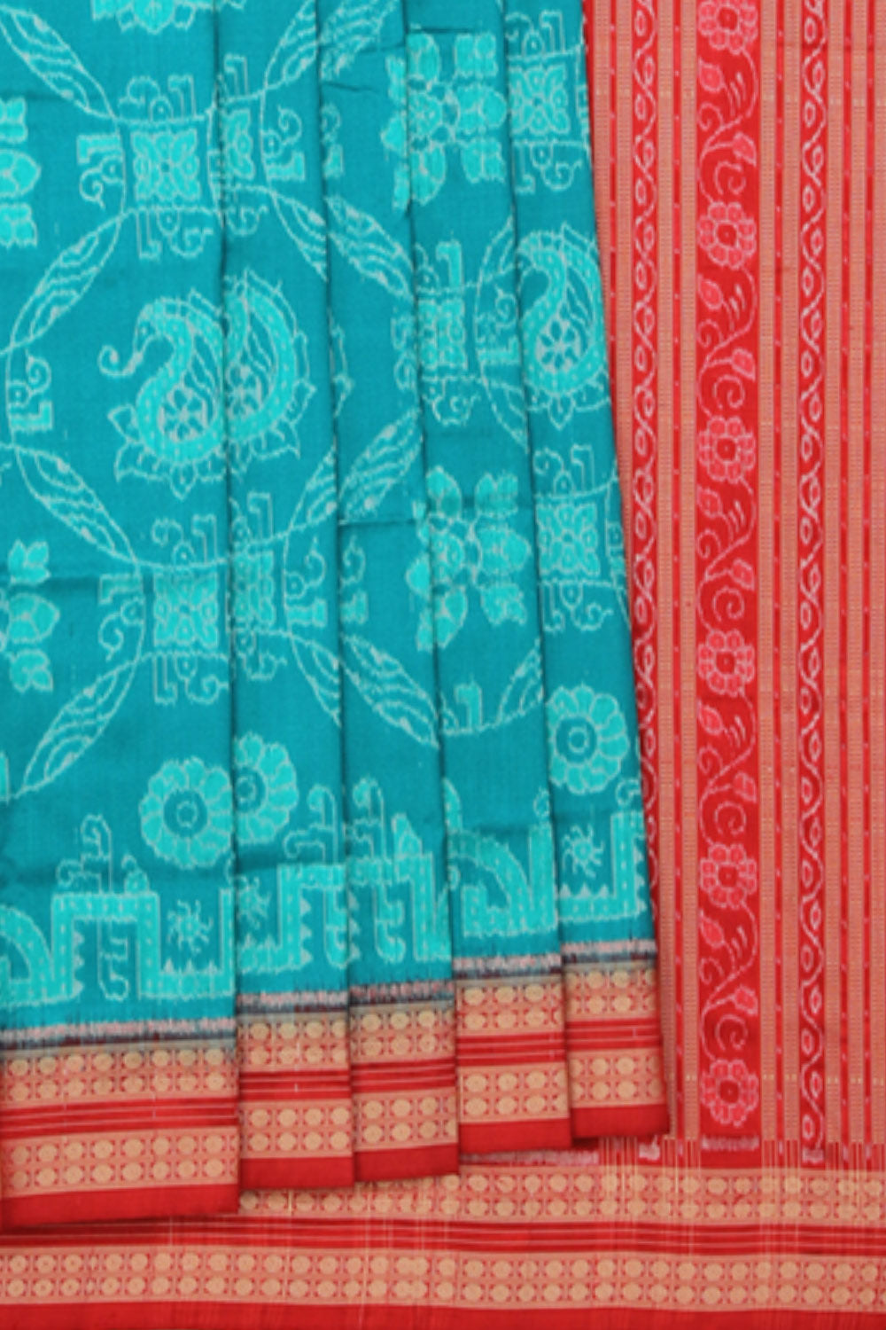 Collection of Sambalpuri Silk Teal Blue Saree in a gallery layout