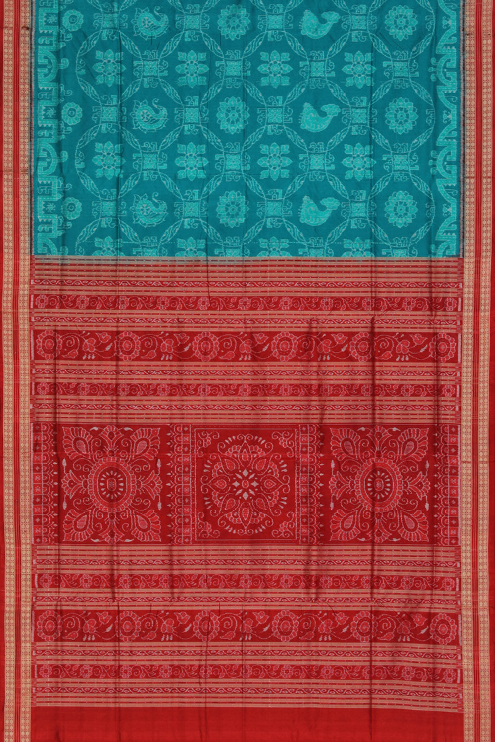 Collection of Sambalpuri Silk Teal Blue Saree in a gallery layout