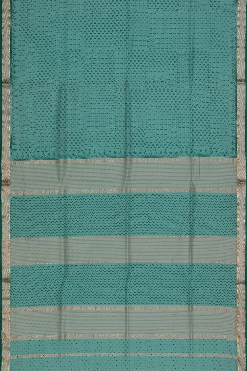 Image of Flower Printed Teal Green Saree