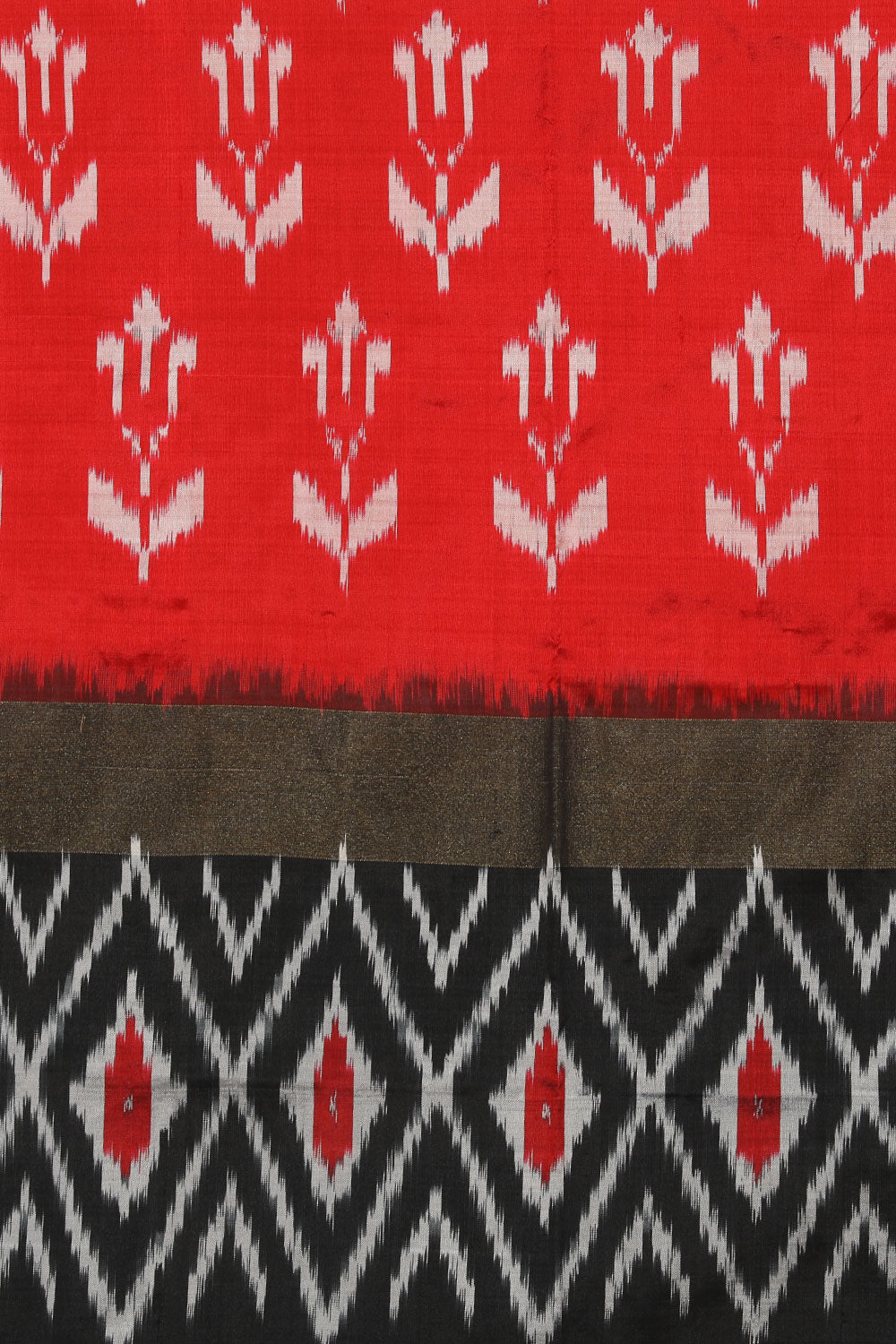 Collection of Pochampally Ikat Silk Coral-Red Saree in a gallery layout