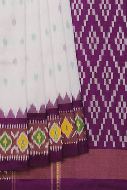 Collection of Pochampally Ikat Silk White Saree in a gallery layout