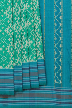 Collection of Pochampally Ikat Silk Green Saree in a gallery layout