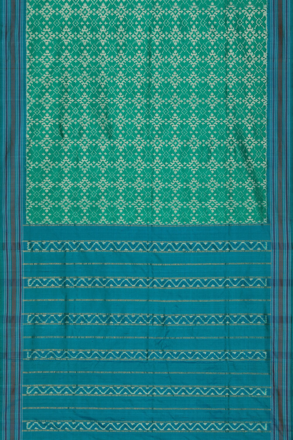 Collection of Pochampally Ikat Silk Green Saree in a gallery layout