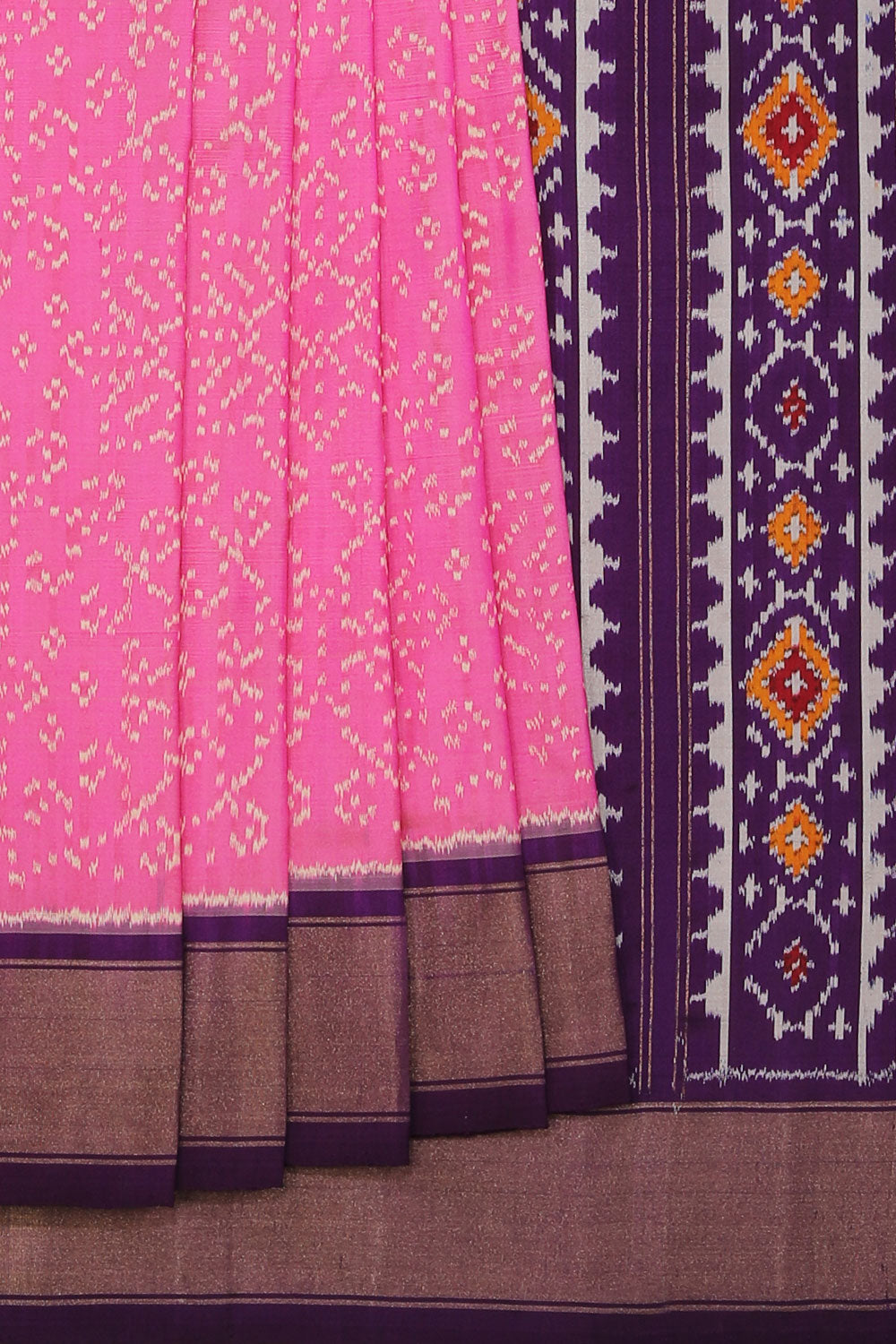 Collection of Pochampally Ikat Pink Saree in a gallery layout