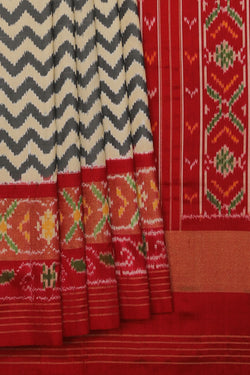 Collection of Pochampally Ikat Cream-Grey Saree in a gallery layout