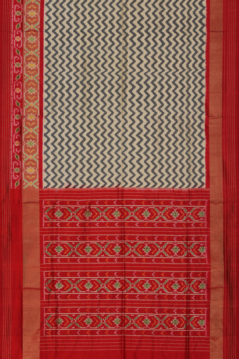 Collection of Pochampally Ikat Cream-Grey Saree in a gallery layout