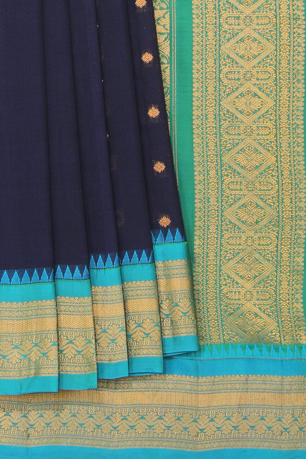 Collection of Gadwal Navy Blue Saree in a gallery layout