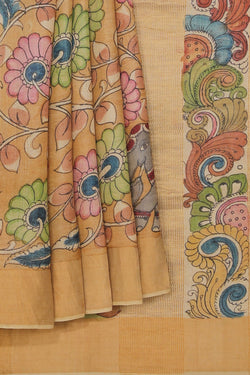 Collection of Tussar Kalamkari Hand-Painted Pink Saree in a gallery layout