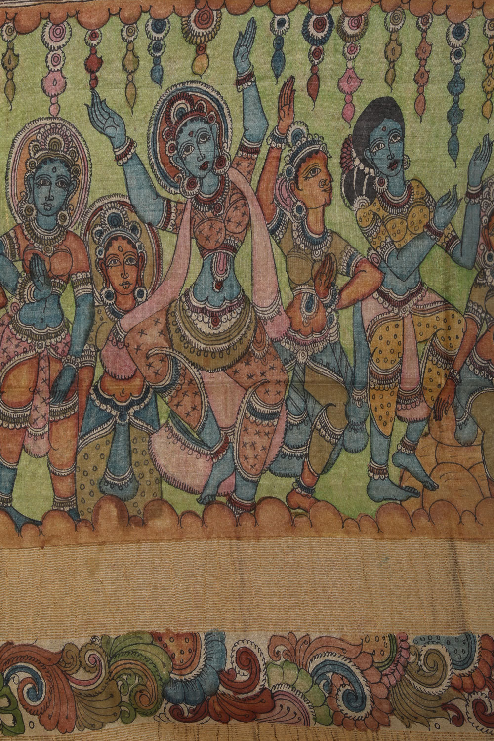 Image of Tussar Kalamkari Hand-Painted Pink Saree