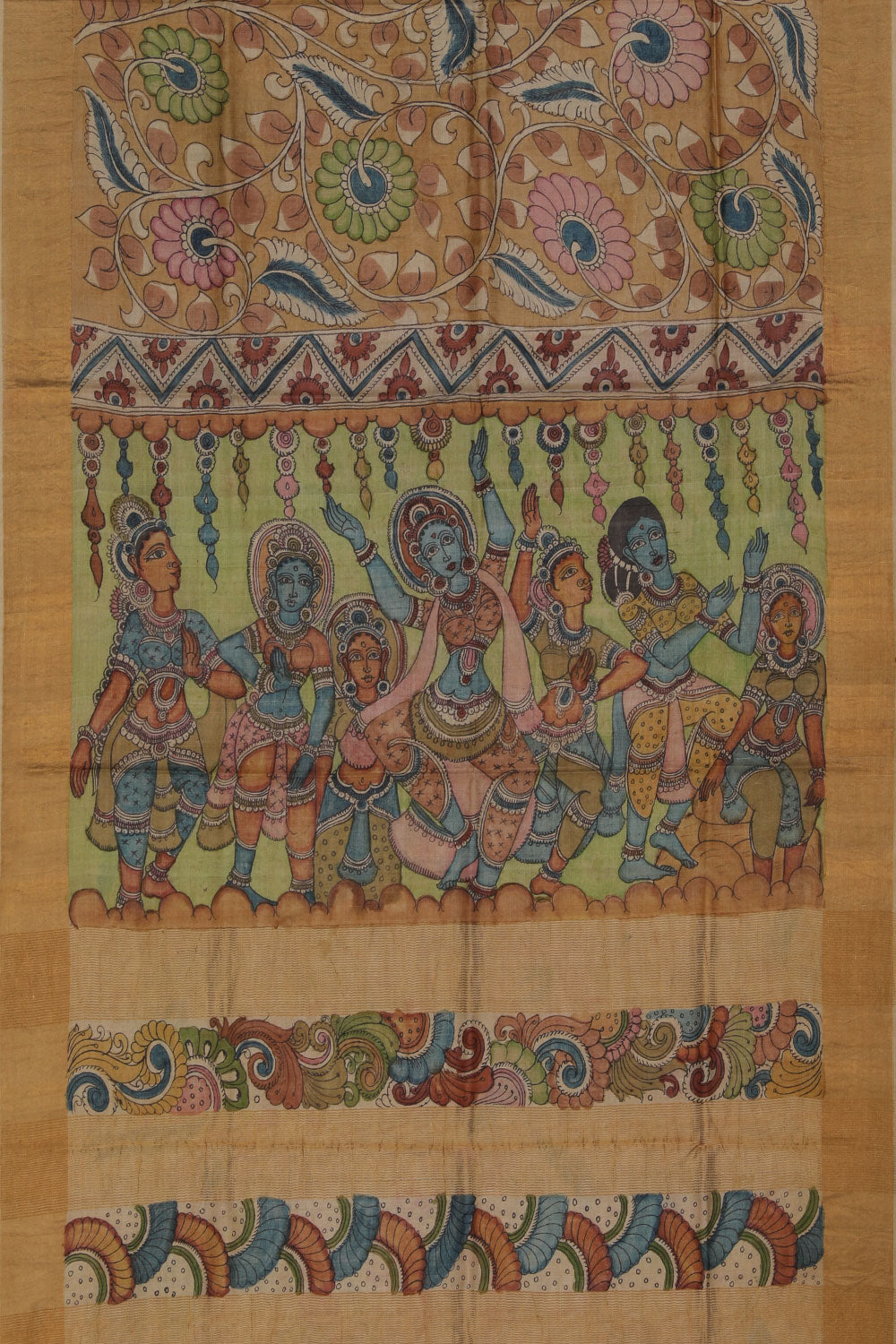 Collection of Tussar Kalamkari Hand-Painted Pink Saree in a gallery layout