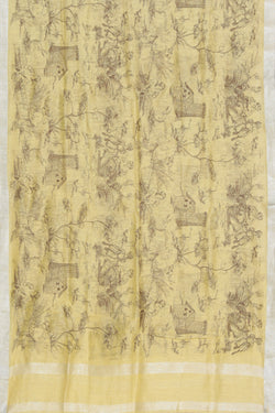 Image of Linen Embroidered Yellow Dupatta