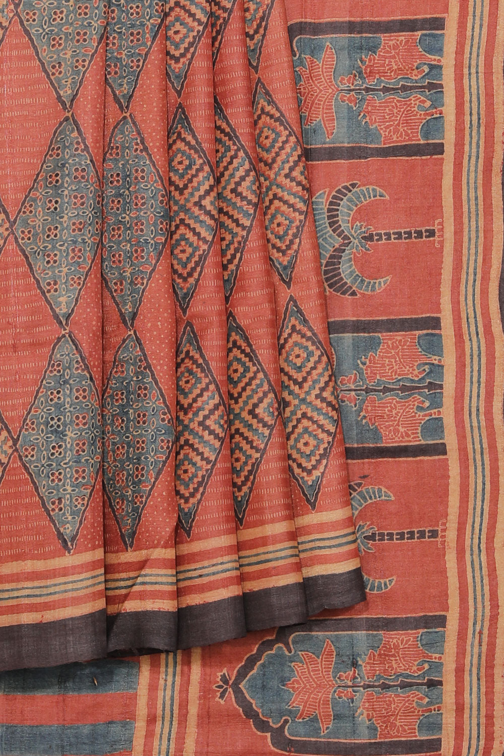 Collection of Tussar Silk Ajarkh Printed Saree in a gallery layout