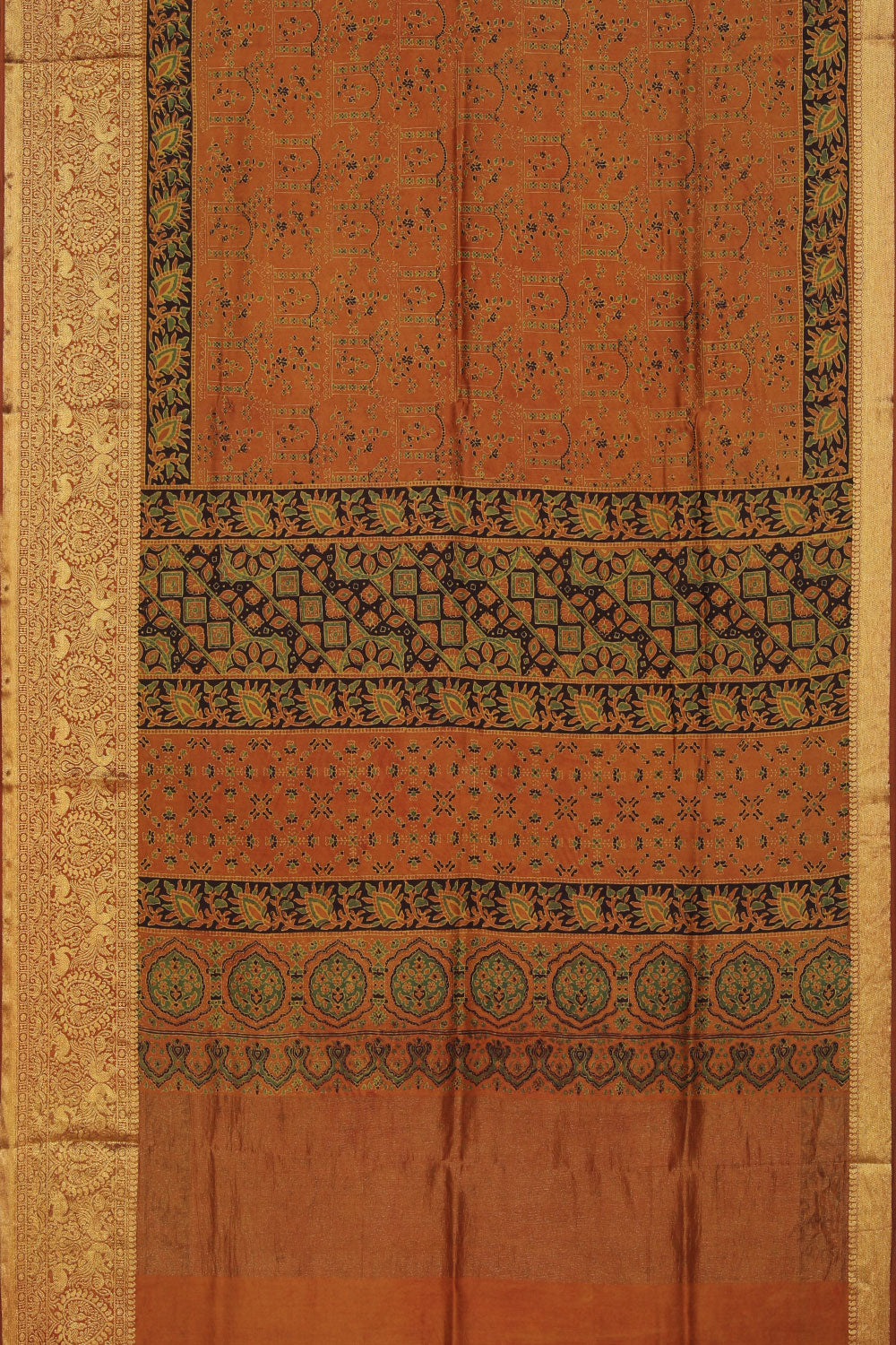 Image of Mustard Ajrakh Modal Silk Saree