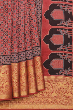 Collection of Ajrakh Modal Silk Saree in a gallery layout