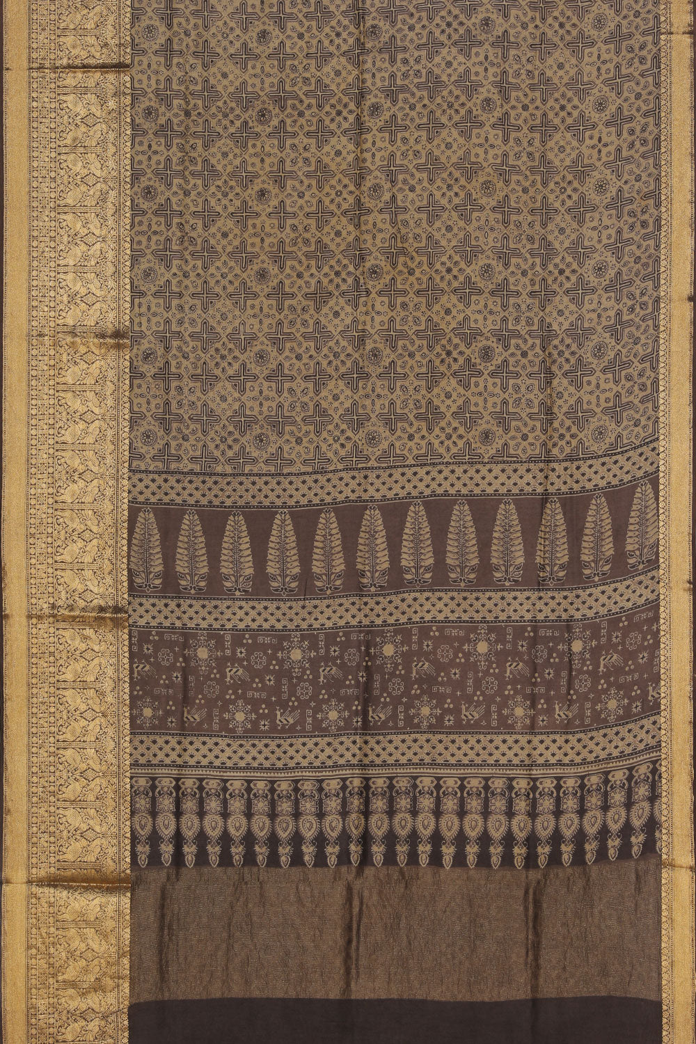 Image of Geomtrical Ajrakh Printed Modal Silk Saree