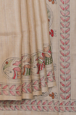 Collection of Tussar-Silk Madhubani Painted Saree in a gallery layout